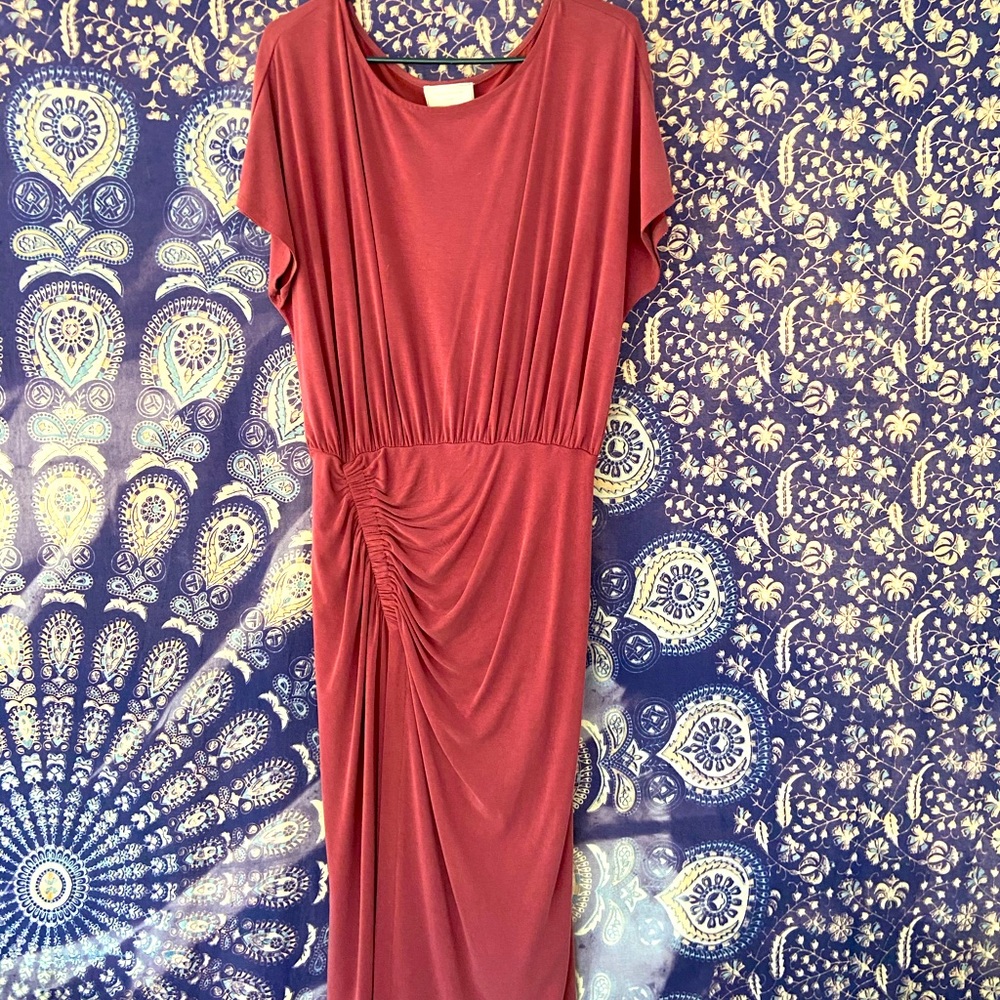 Anthropologie red boho maxi dress